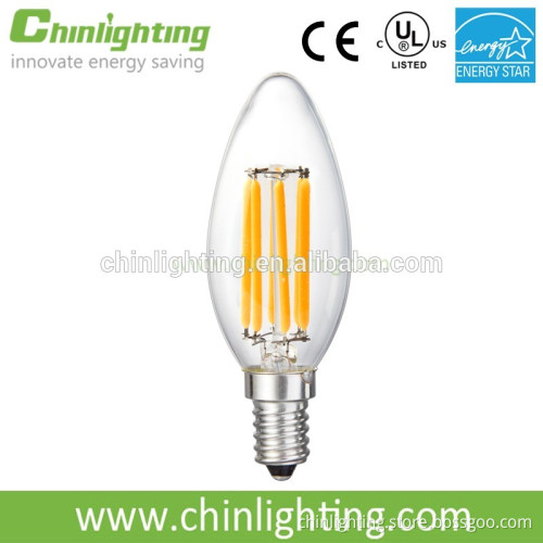 UL CE listed E12 E14 4W 6W C35 B11led filament bulb Dimmable led candle light
